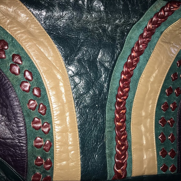 Gorgeous Bohemian Clutch Pouch Green Burgundy Tan Zippered Top - Picture 2 of 15